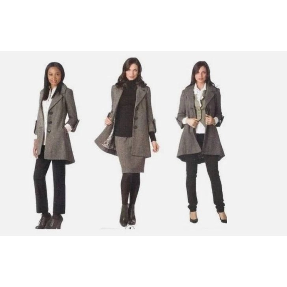 Cabi Pea Coat 0 Swing Jacket Tweed Brown Wool Blend 3/4 Sleeve A-Line 169